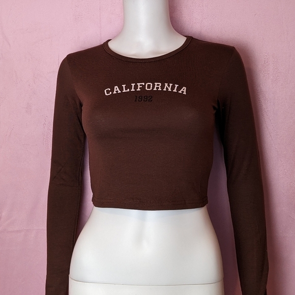 Dolls Kill Daisy Street Brown California Long Sleeve Crop Top size Small - Picture 1 of 7